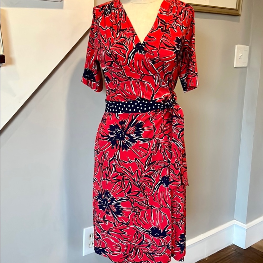 Lilly Pulitzer red/navy wrap dress short sleeves